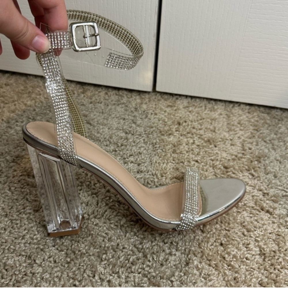 Euc Sparkly Strap, Clear Block Heels - image 3